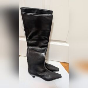 Khaite Davis Knee Boots in Black Leather Size 37 NWOT New Knee High